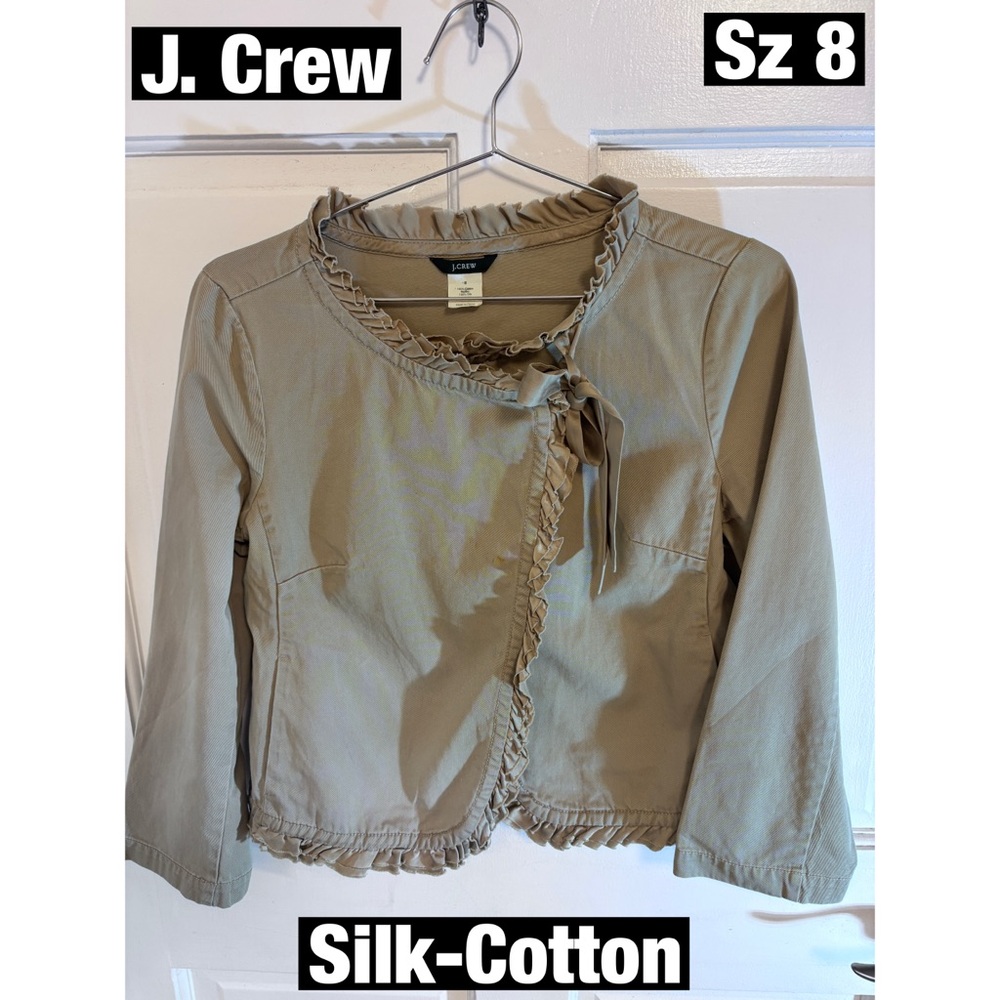 Tan Cotton Jacket With Silk Double Ruffle